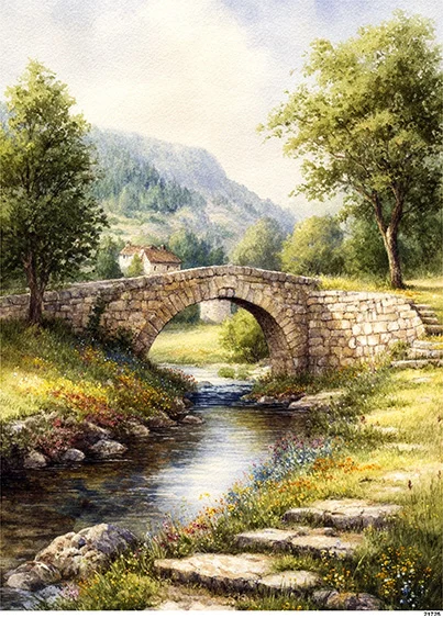 CN21725 papier ryżowy MOST ŁUKOWY NAD STRUMIENIEM
