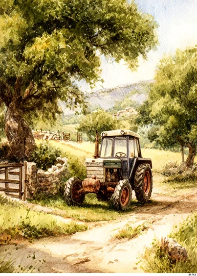 CN21712 papier ryżowy STARY TRAKTOR PRZY DRODZE
