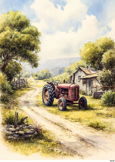 CN21715 papier ryżowy TRAKTOR FARMALL PRZED STODOŁĄ
