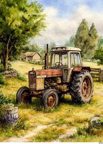 CN21714 papier ryżowy STARY TRAKTOR NA POLU