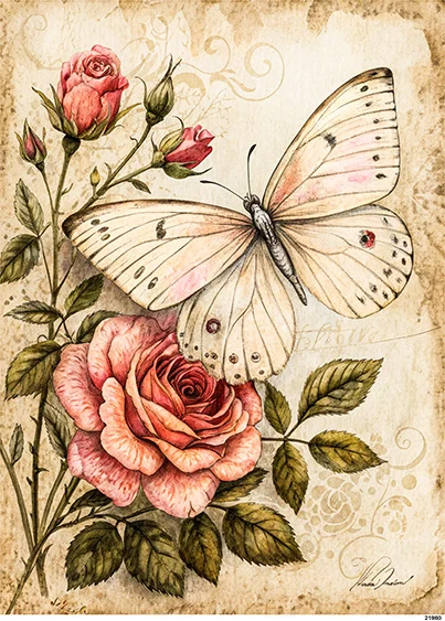 CN21960 papier ryżowy MOTYL I RÓŻA