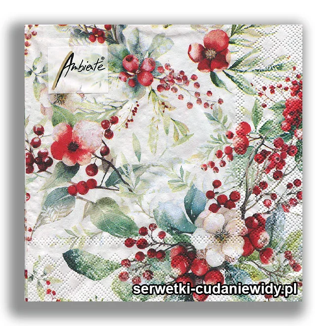 8520PACZKA zimowe jagody SERWETKI PACZKA 20 szt.