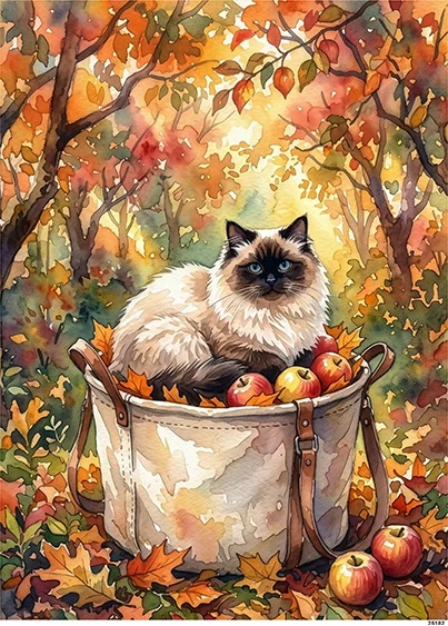 CN25182 papier ryżowy KOT RAGDOLL I WOREK JABŁEK