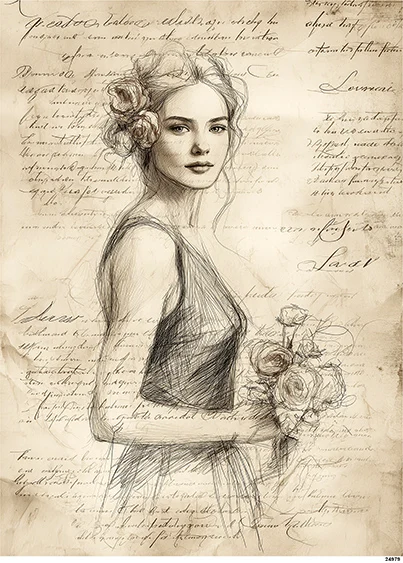 CN24979 papier ryżowy SZKIC KOBIETY