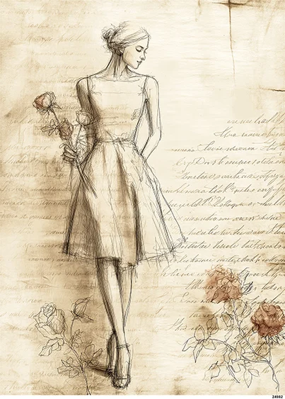 CN24982 papier ryżowy SZKIC KOBIETY Z RÓŻĄ