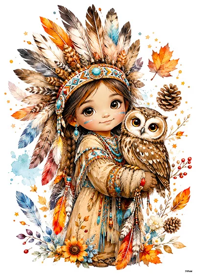 CN25544 papier ryżowy MAŁA INDIANKA I SOWA