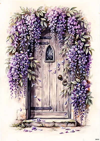 CN26219 papier ryżowy DRZWI OZDOBNE WISTERIA