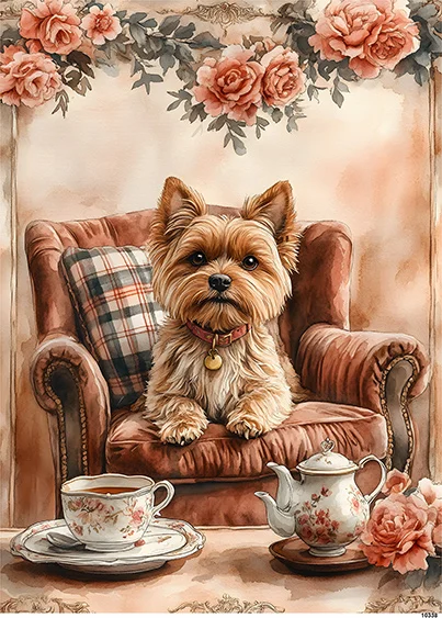 CN10338 papier ryżowy YORKSHIRE TERRIER NA FOTELU