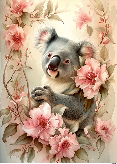 CN11175 papier ryżowy MIŚ KOALA I KWIATY BRZOSKWINI
