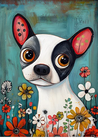 CN11618 papier ryżowy BOSTON TERRIER W KWIATACH