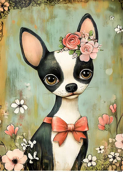 CN11816 papier ryżowy CHIHUAHUA Z CZERWONĄ KOKARDKĄ