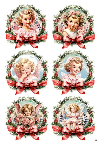 CN1221 papier ryżowy Aniołki Retro Na Różowo
