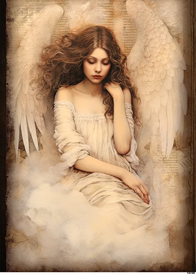 CN12759 papier ryżowy ANIELICA W SEPII MELANCHOLIJNA
