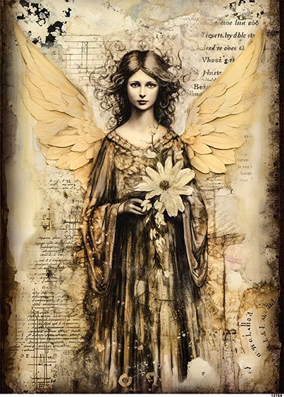 CN12764 papier ryżowy ANIELICA W SEPII Z KWIATEM