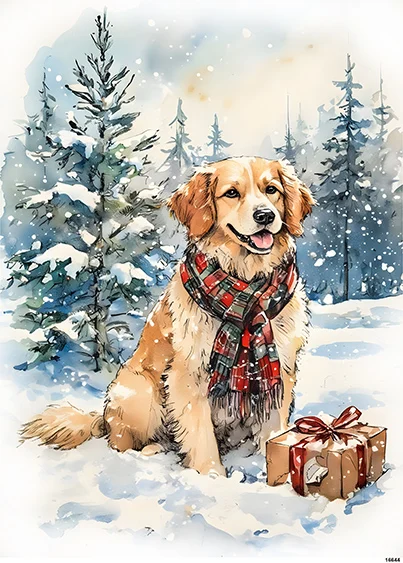 CN16644 papier ryżowy GOLDEN RETRIEVER W SZALIKU