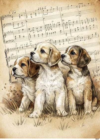 CN19617 papier ryżowy SZCZENIĘTA BEAGLE I PAPIER NUTOWY