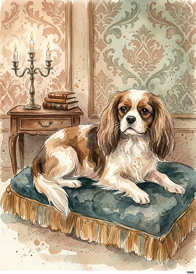 CN19846 papier ryżowy CAVALIER KING NA OZDOBNEJ PODUSZCE