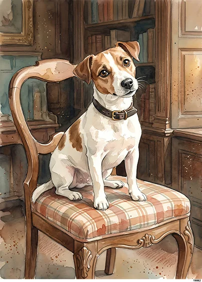 CN19862 papier ryżowy JACK RUSSEL TERRIER NA STYLOWYM KRZEŚLE